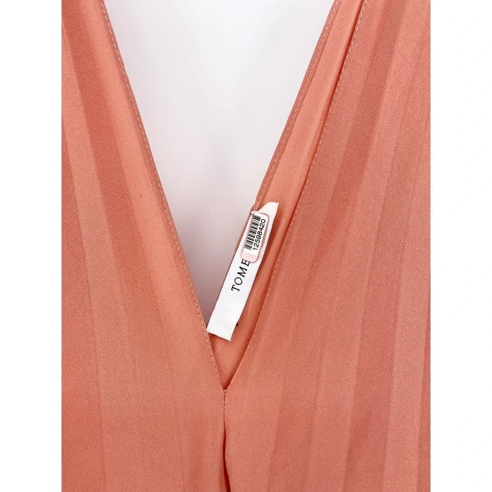 Tome Collective Dress 4 S Pleated Sleeveless Swing Stripe Maxi Pink Red V Neck - Picture 6 of 8